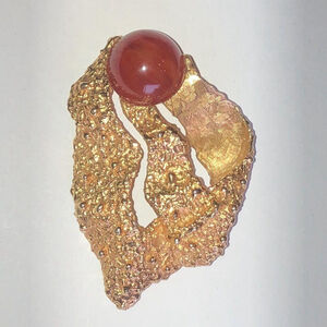 Vintage Gold Tone Chunky Nugget & Cabochon Brooch Shoulder Pin